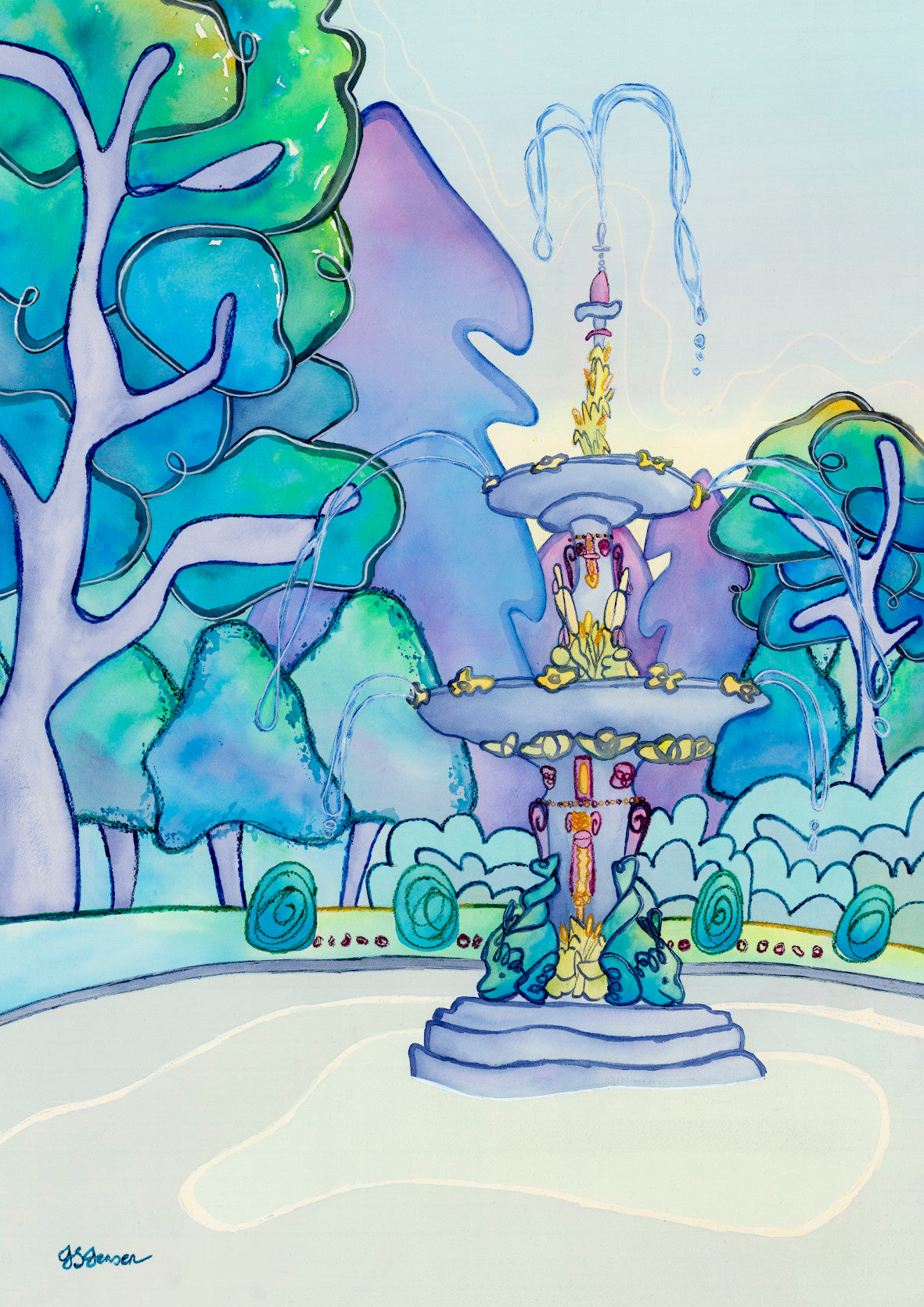 --- Peacock Fountain in Christchurch Botanic Gardens Print ---