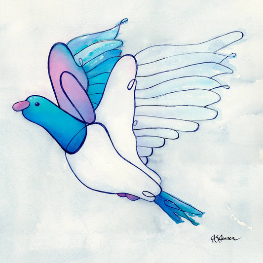 --- Wood Pigeon In Flight Print ---